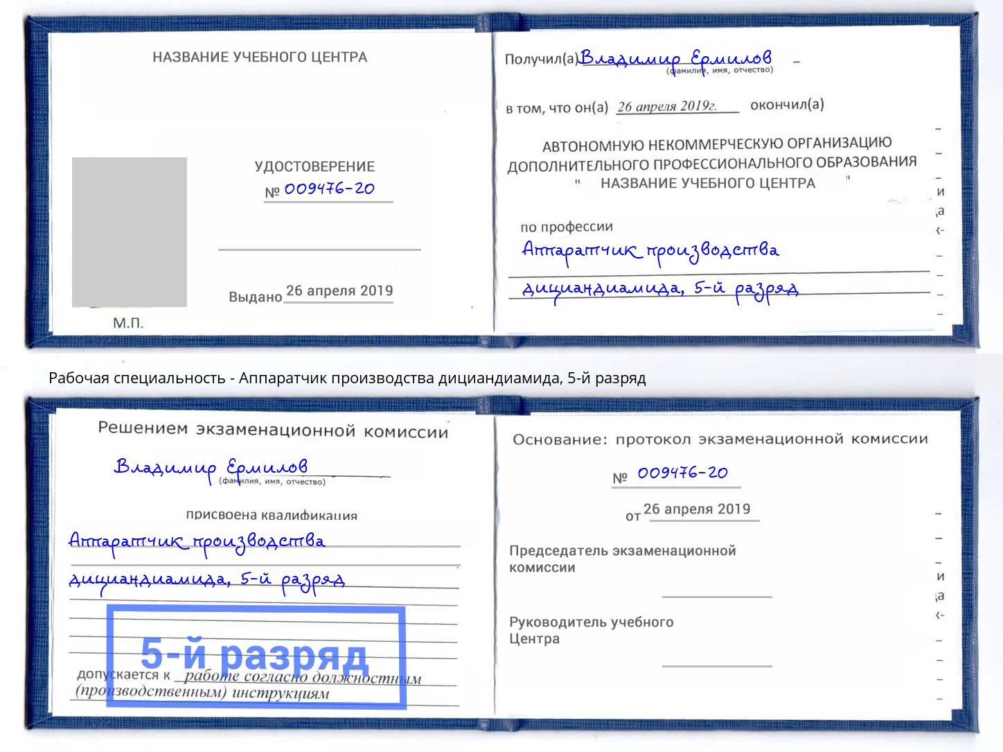 корочка 5-й разряд Аппаратчик производства дициандиамида Лиски