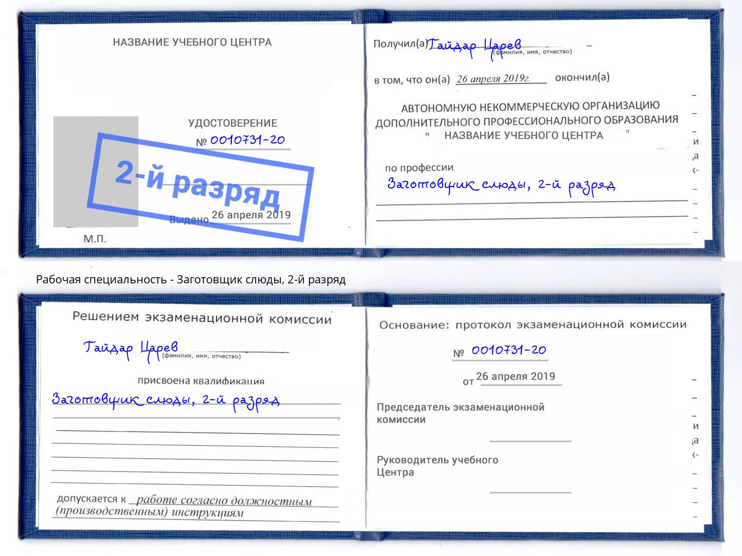 корочка 2-й разряд Заготовщик слюды Лиски