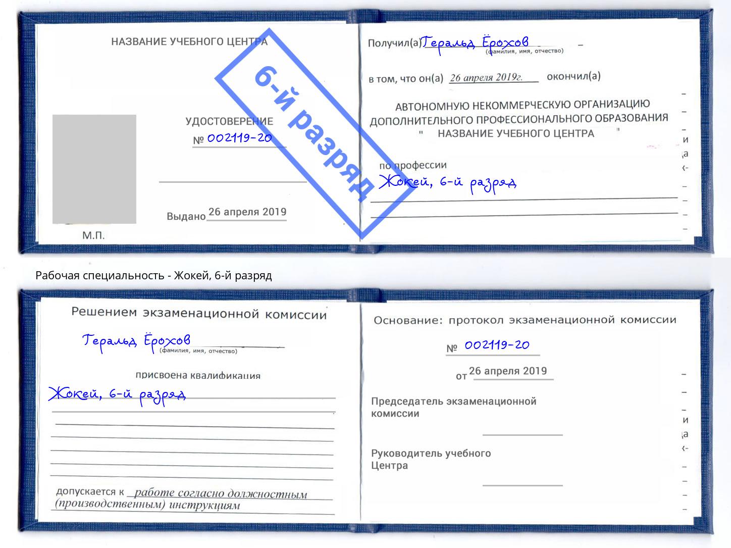 корочка 6-й разряд Жокей Лиски