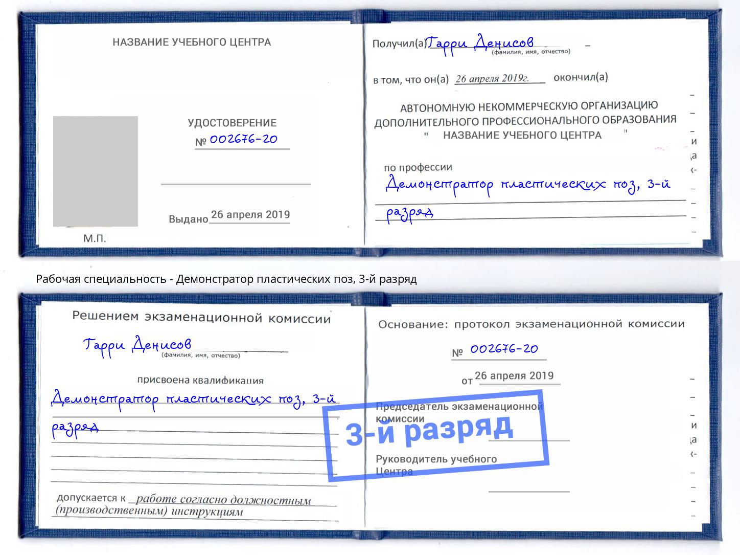 корочка 3-й разряд Демонстратор пластических поз Лиски