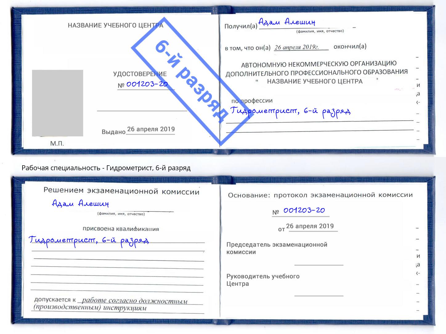 корочка 6-й разряд Гидрометрист Лиски