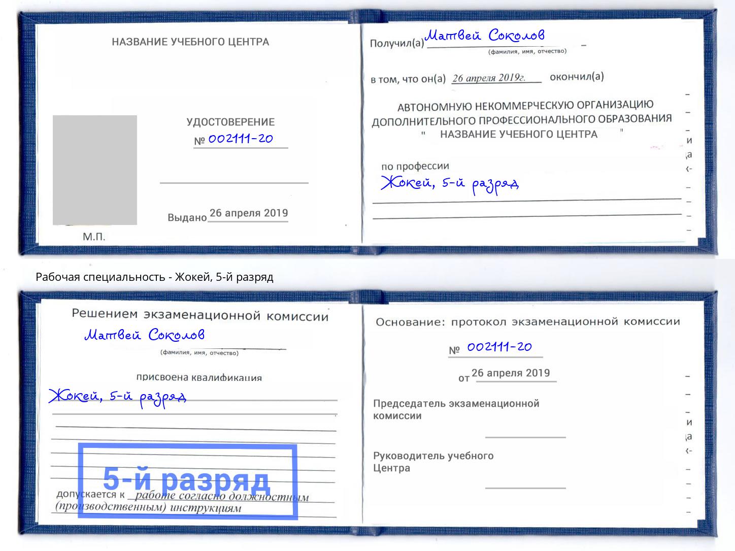 корочка 5-й разряд Жокей Лиски