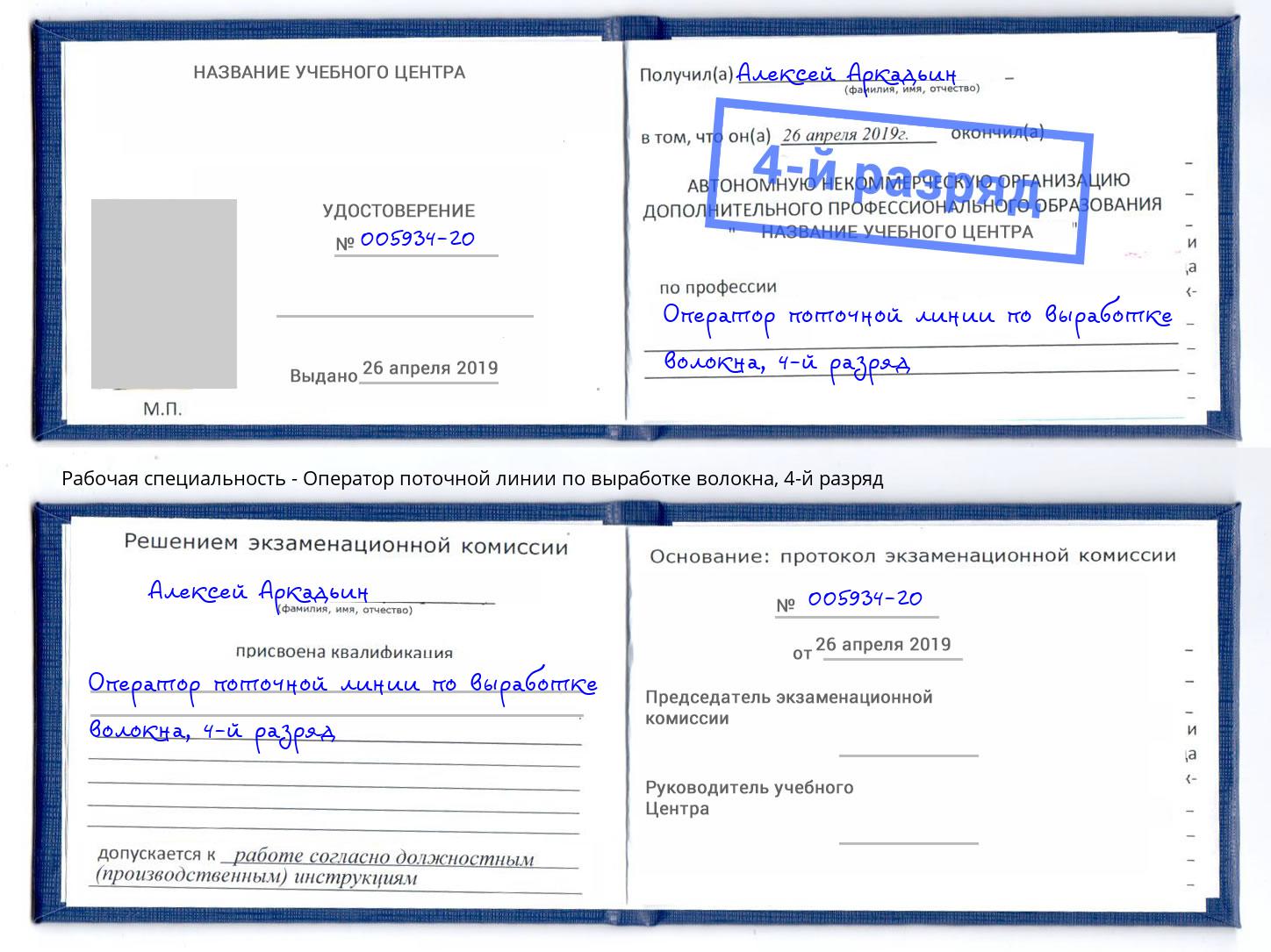 корочка 4-й разряд Оператор поточной линии по выработке волокна Лиски