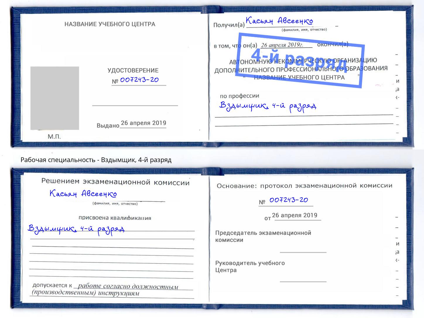 корочка 4-й разряд Вздымщик Лиски