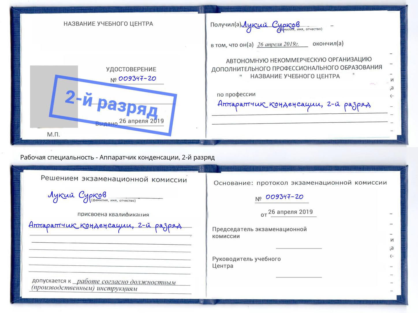 корочка 2-й разряд Аппаратчик конденсации Лиски